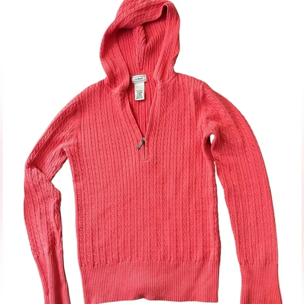LL Bean Quarter Zip Hooded Sweater Size Small Women